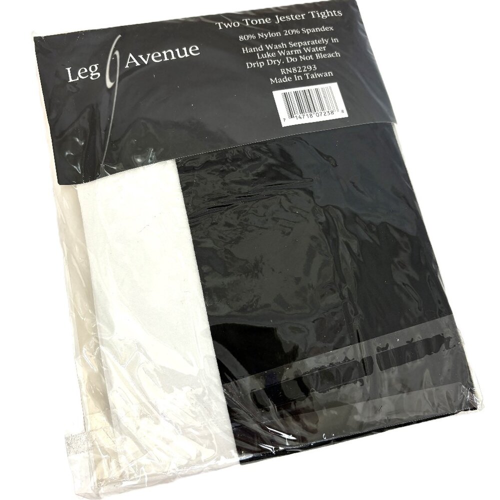 * Leg Avenue  #7238 JesterWhite Black Two Tone Tights Discontinued NWT NOS
